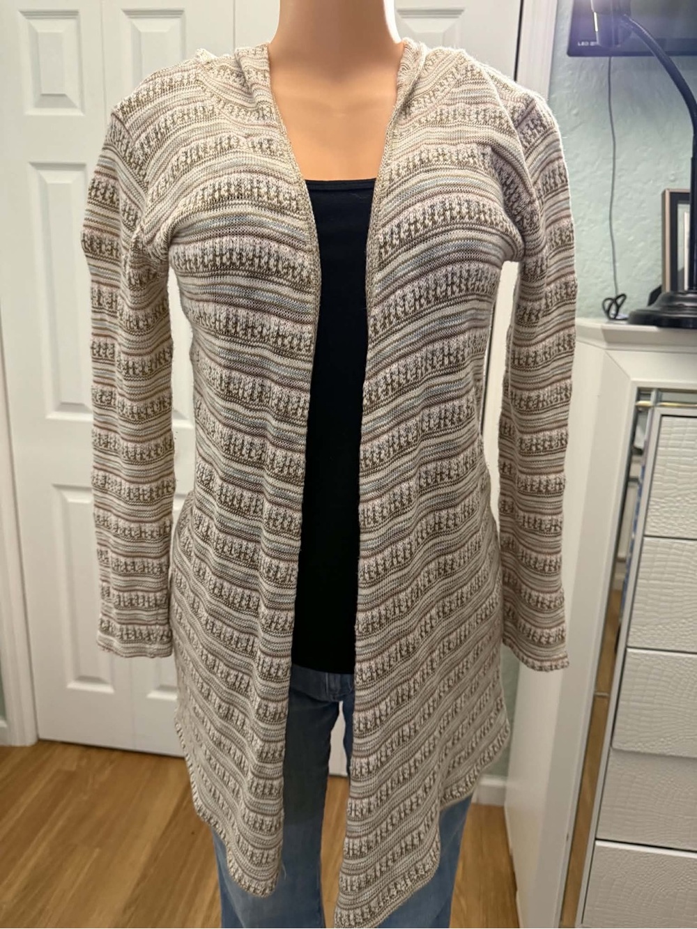 Say What? Hooded Knit Cardigan Sweater Size M